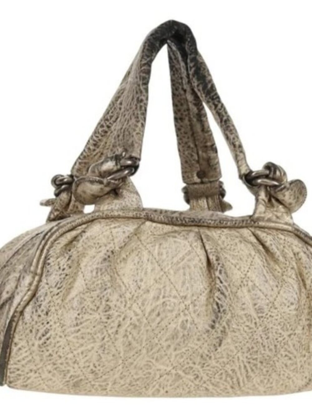 CHANEL Matelasse Hand Bag Leather Champagne Gold CC Auth 160074